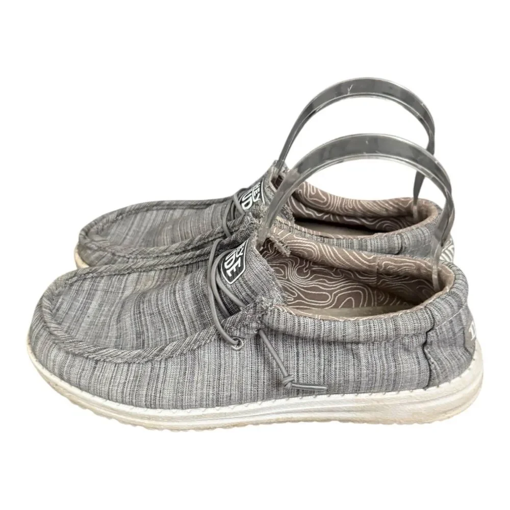 Hey Dude Wally Youth Y6/L7 Gray Linen Stone Children’s Slip On Loafers Casual